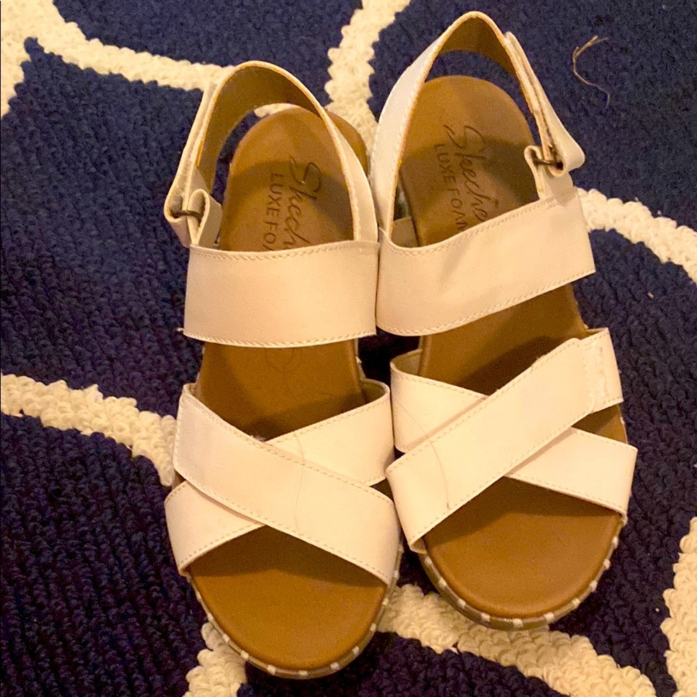 Skechers White Sandals with Criss-Cross Straps